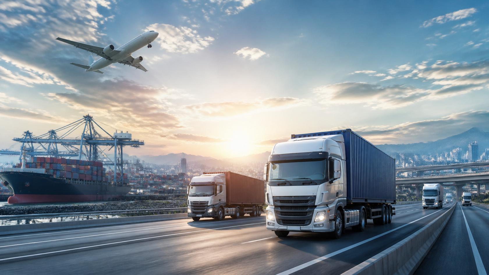 Container haulage truck on the road